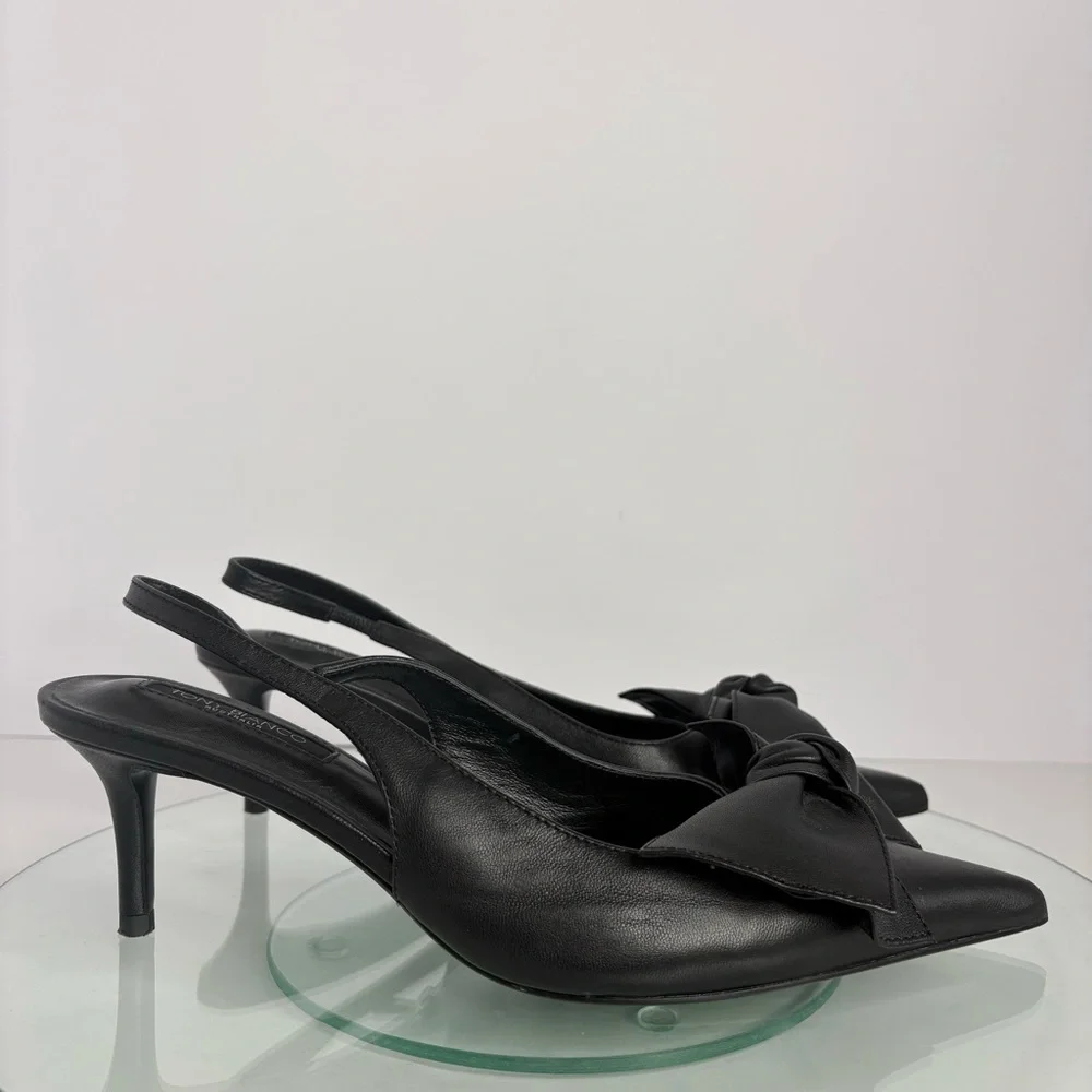 Tony Bianco Delilah Slingback Heels Black Leather Bow Pointed Toe Pumps Size 8